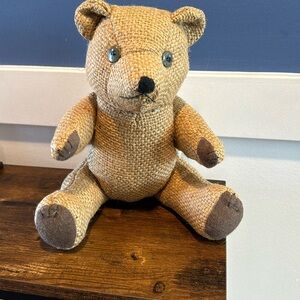 Unique, handcrafted, detailed , Burlap teddy bear button eyes